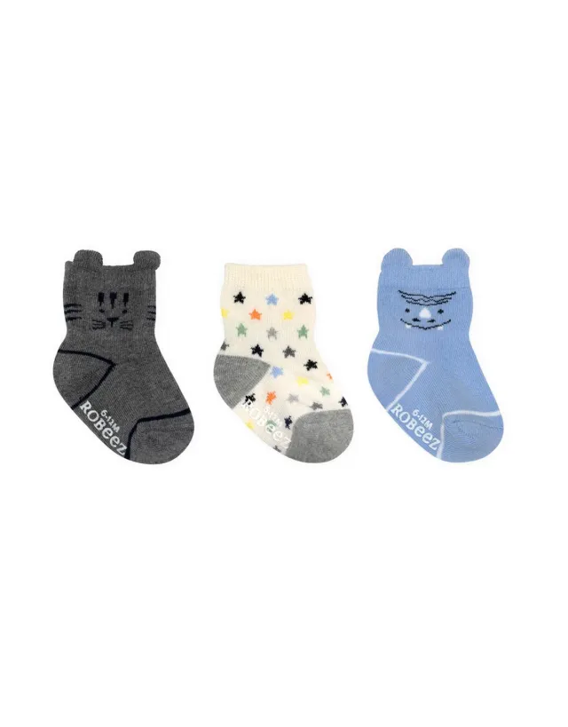 Robeez Hunter & Rhyo chaussettes bébé 3 paires animaux antidérapantes
