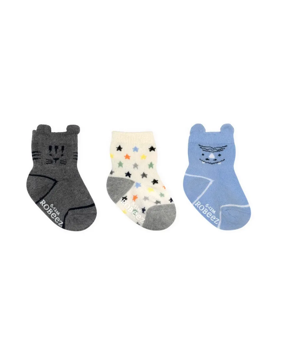 Robeez Hunter & Rhyo chaussettes bébé 3 paires animaux antidérapantes