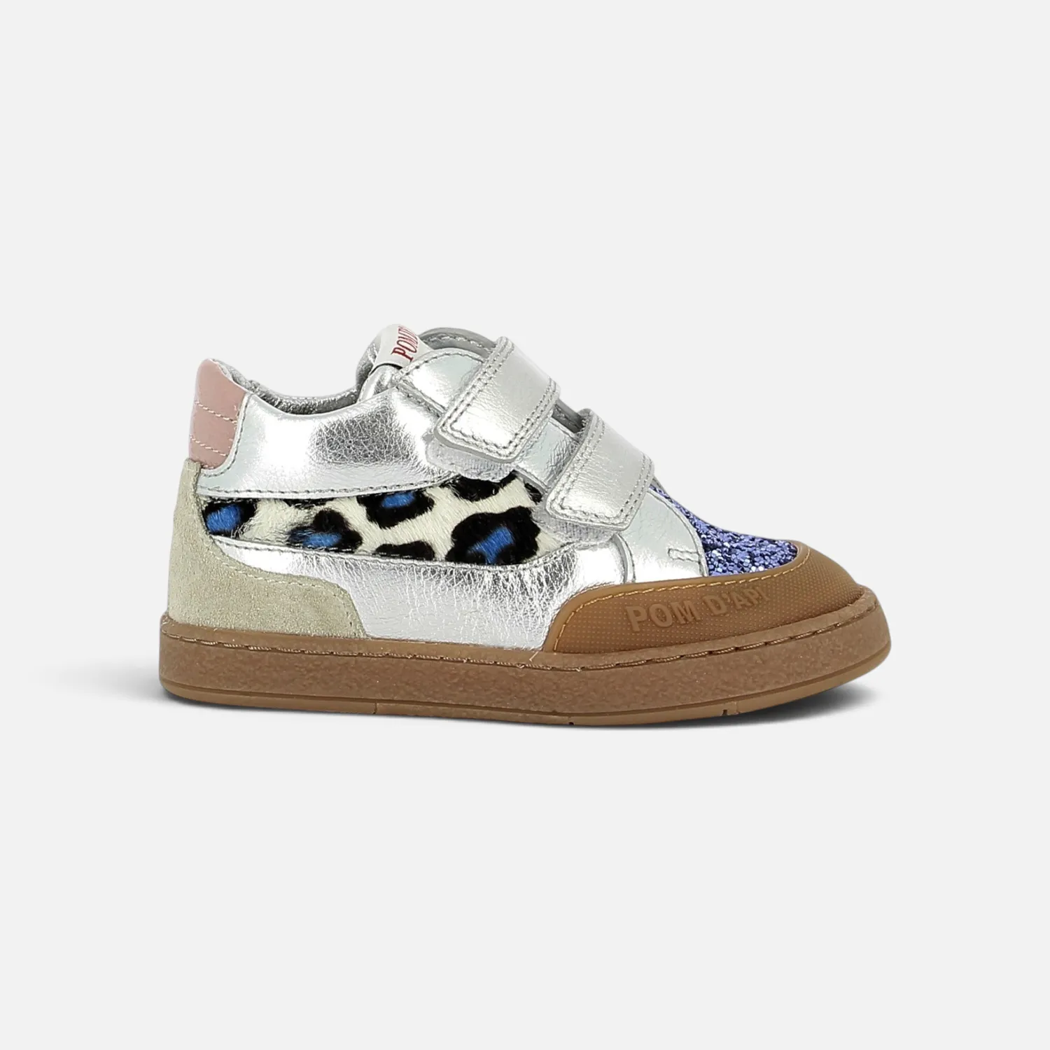 10is MOUSSE BACKY baskets argenté cuir velcro