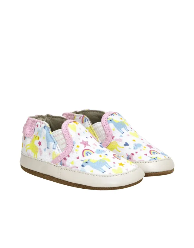 Robeez Soft Soles Mini Unicorn chaussons bébé blanc toile