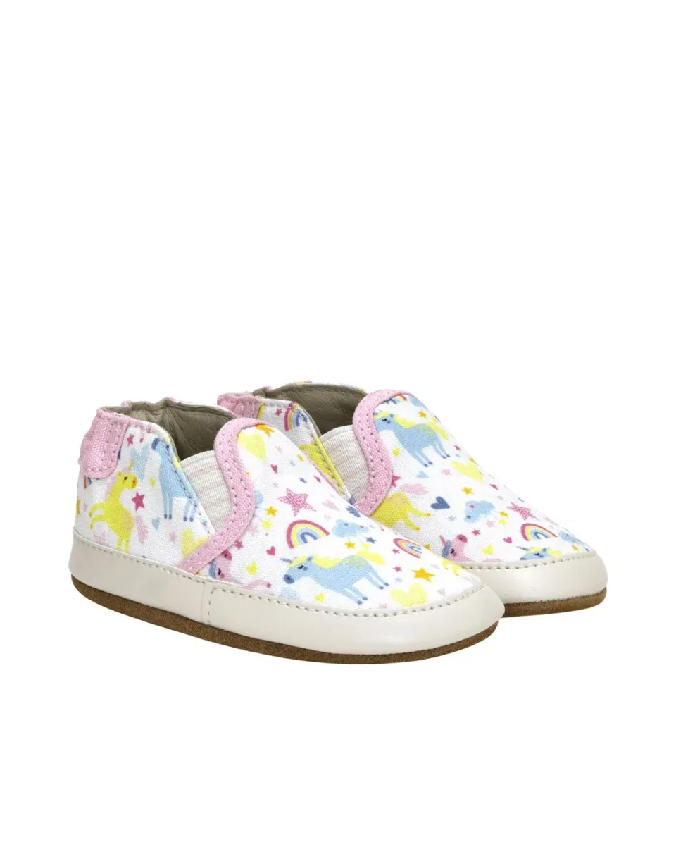 Robeez Soft Soles Mini Unicorn chaussons bébé blanc toile