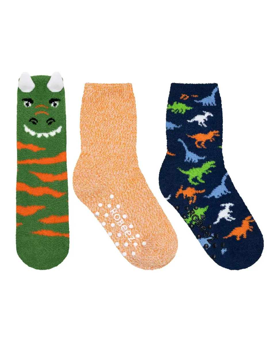 Robeez Dino Stripe Cozies chaussettes olive lot 3