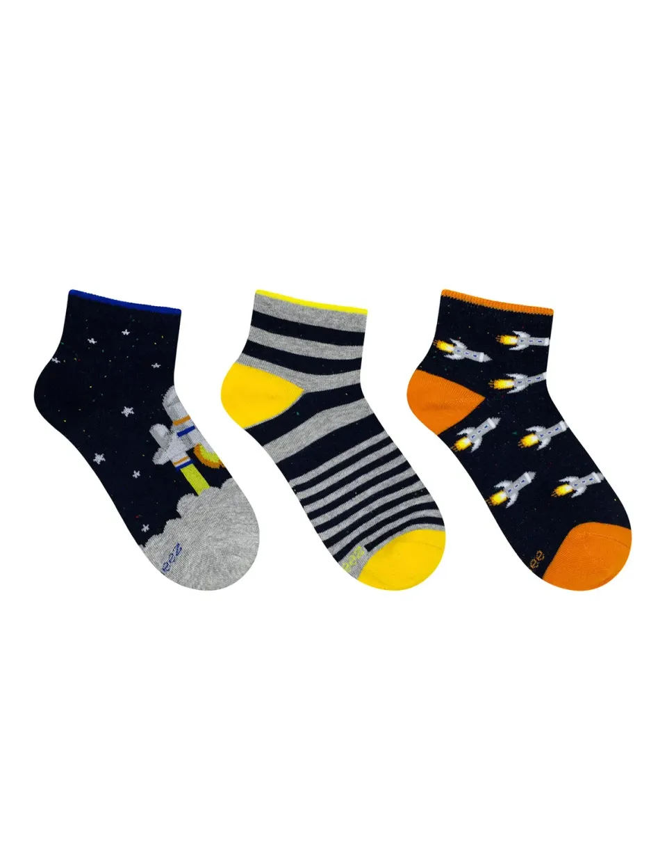 Robeez To The Moon socquettes basses lot de 3 fusées marine