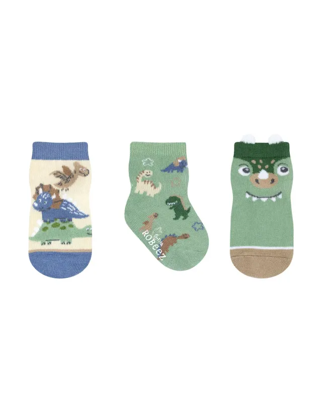 Robeez Tiny Dinos chaussettes bébé 3 paires olive antidérapantes