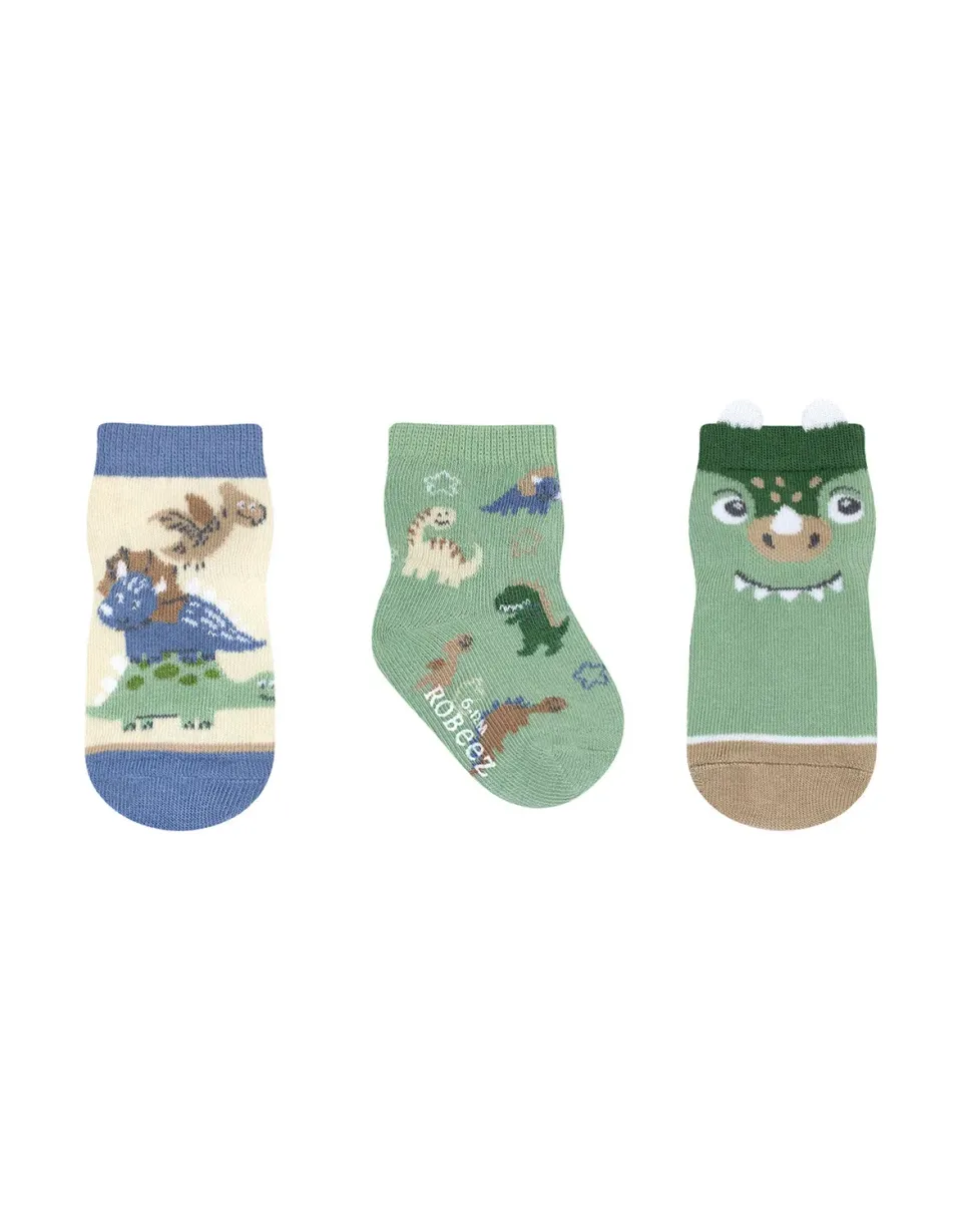 Robeez Tiny Dinos chaussettes bébé 3 paires olive antidérapantes