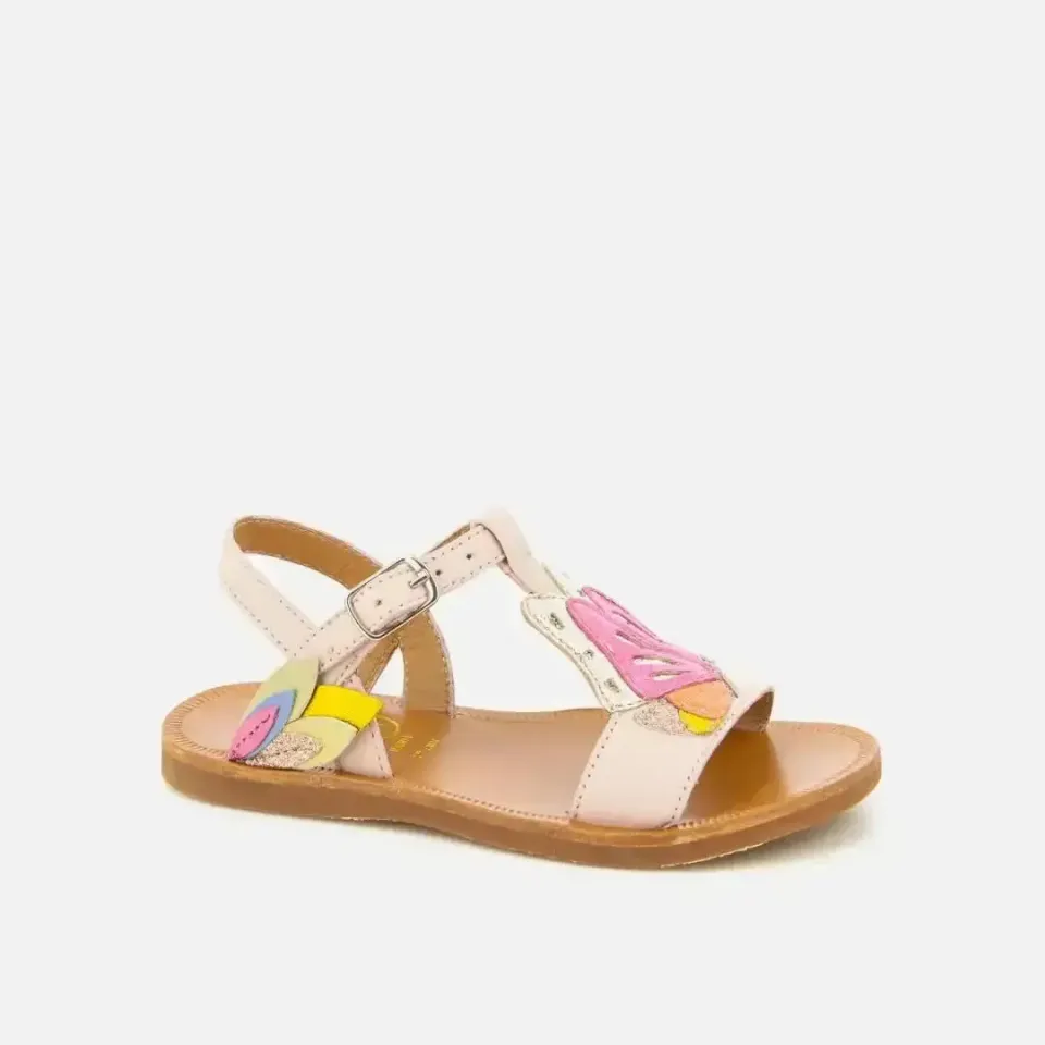 10is Plagette Papillon sandale fille cuir rose papillon