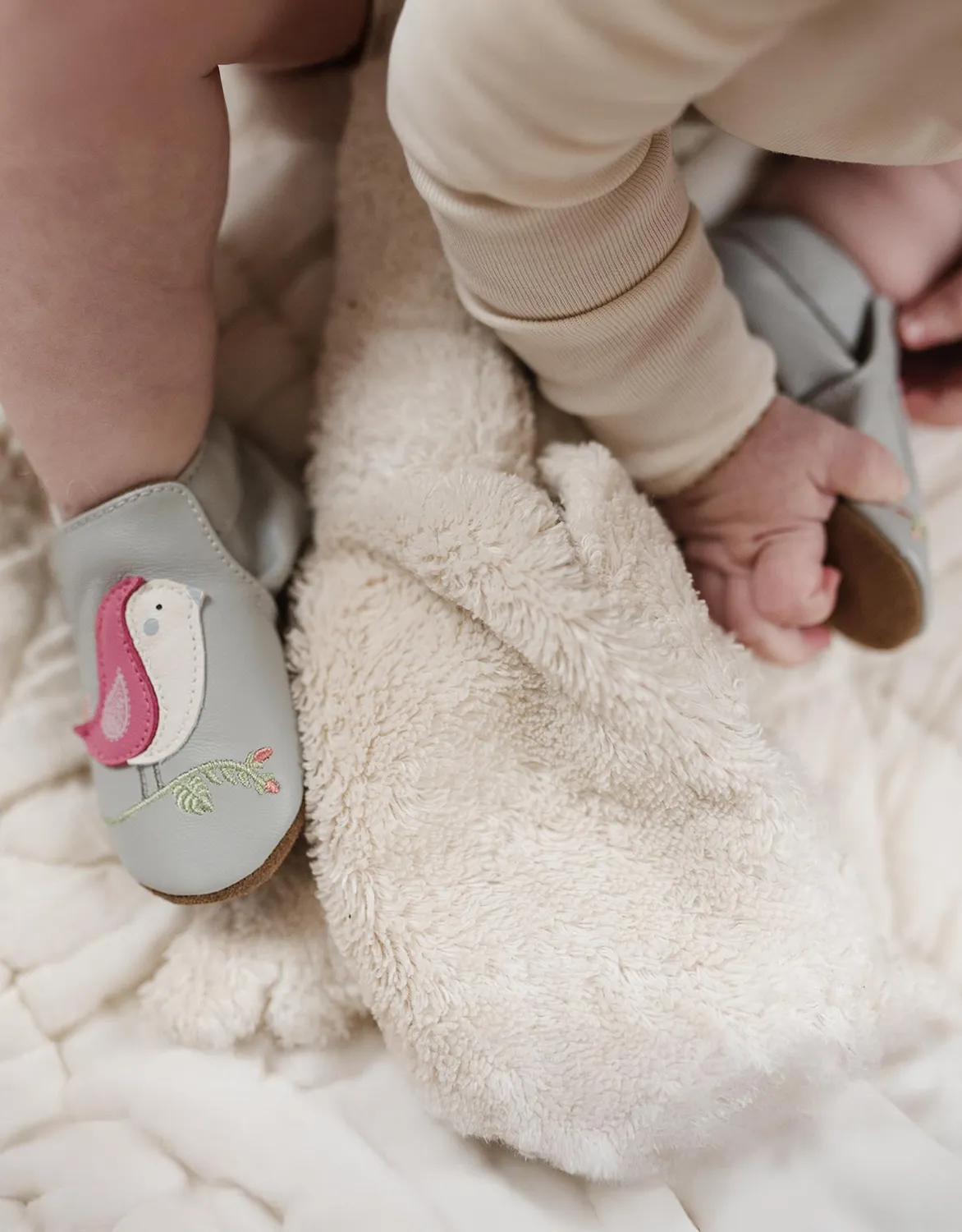 Robeez Soft Soles Bird Buddies chaussons bébé gris oiseaux