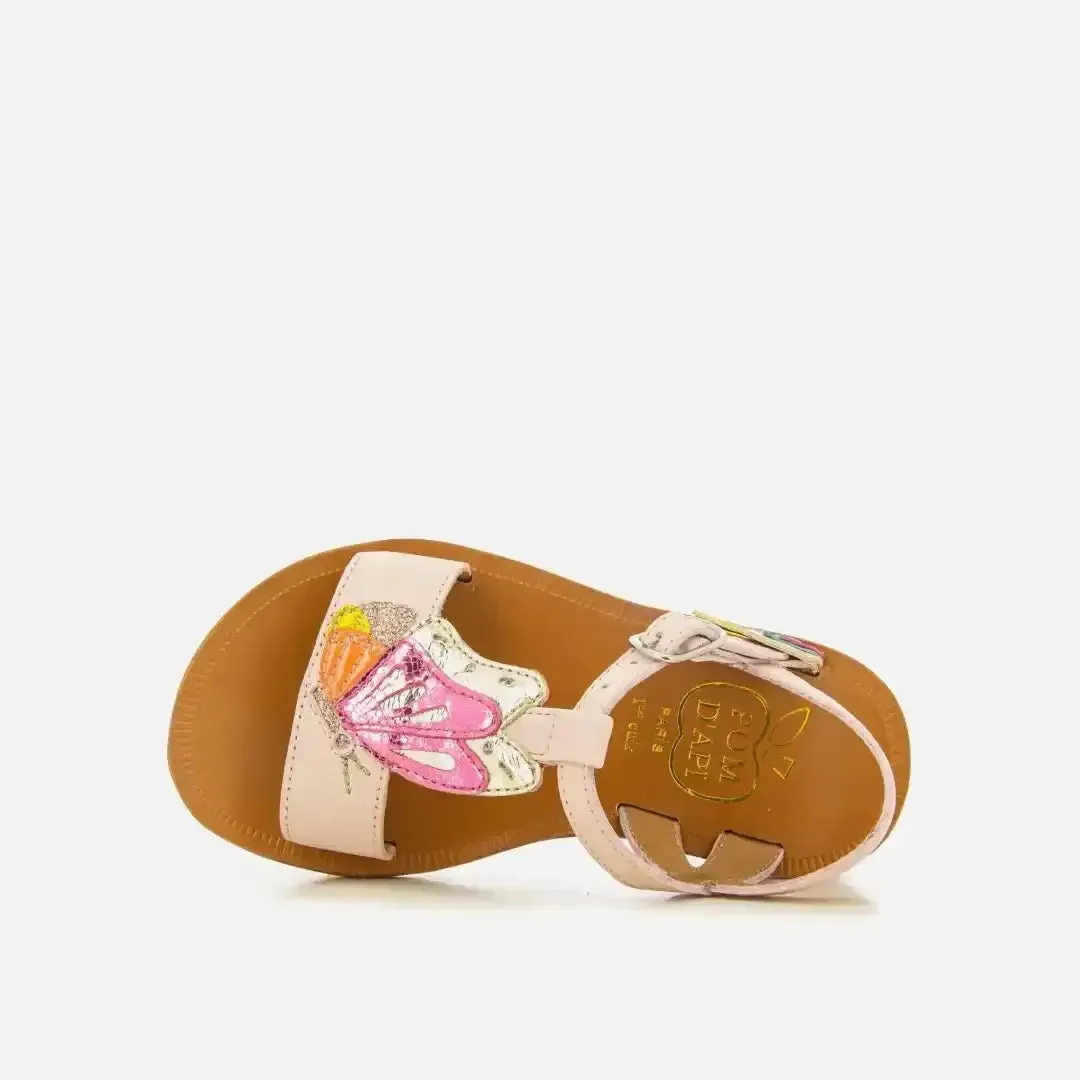 10is Plagette Papillon sandale fille cuir rose papillon