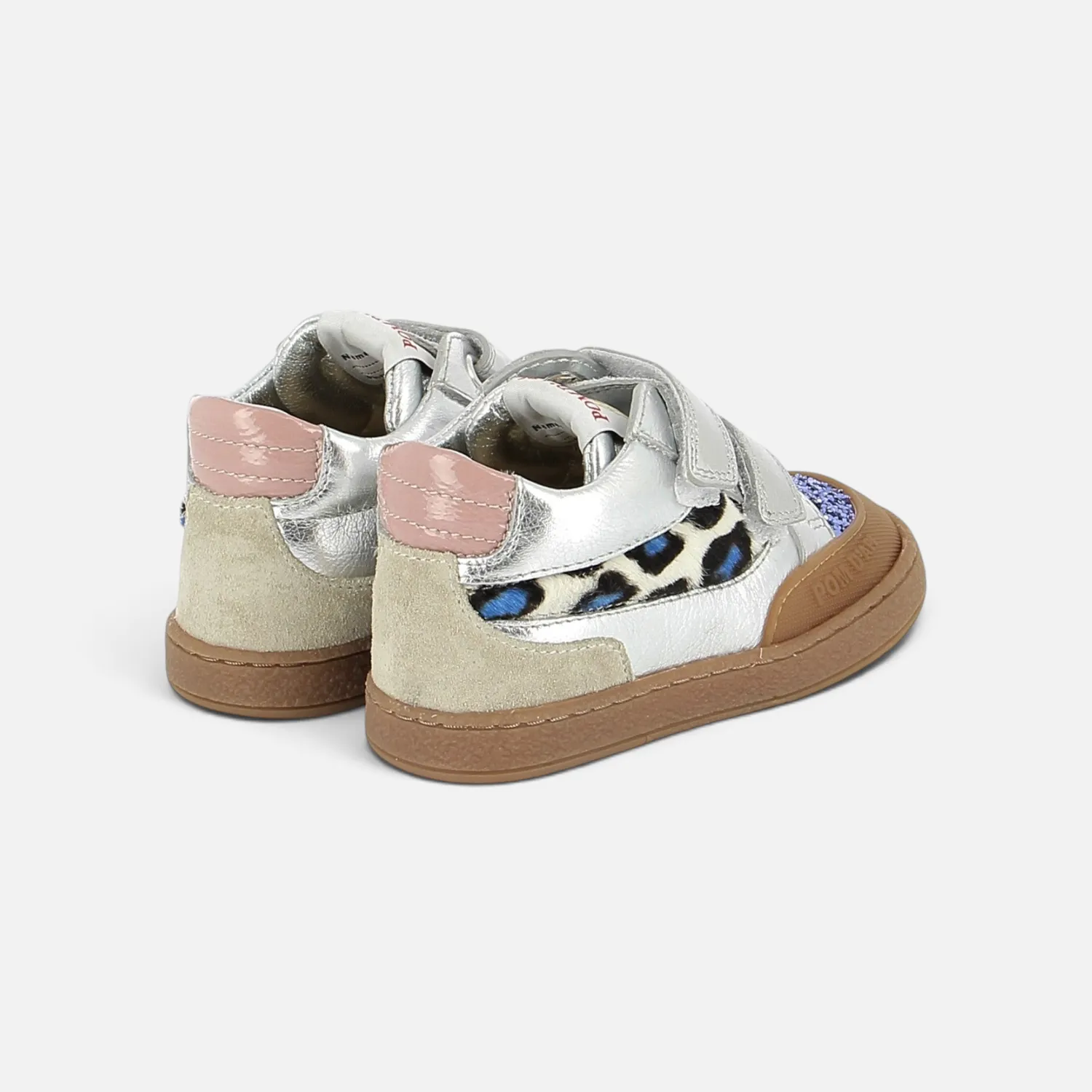 10is MOUSSE BACKY baskets argenté cuir velcro
