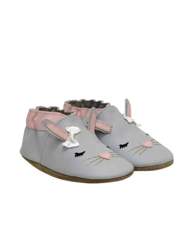 Robeez Soft Soles Heart Bunny chaussons bébé gris lapin