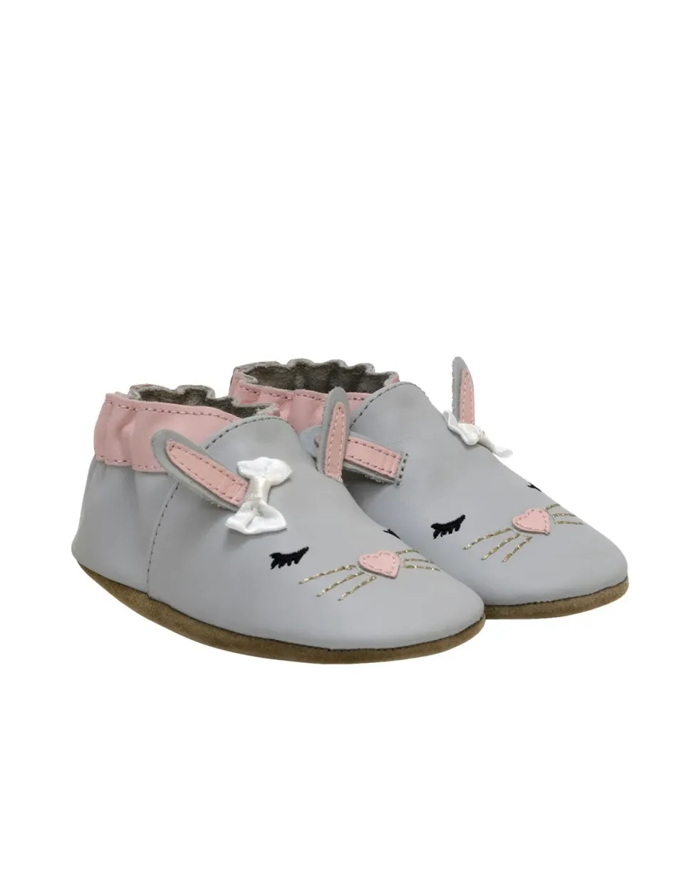 Robeez Soft Soles Heart Bunny chaussons bébé gris lapin