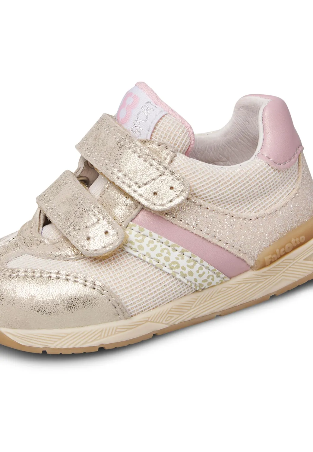 Falcotto baskets enfant cuir tissu paillettes scratch