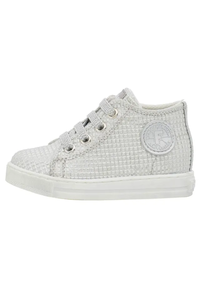 Falcotto Magic-Sneaker baskets en cuir lamé argent 23