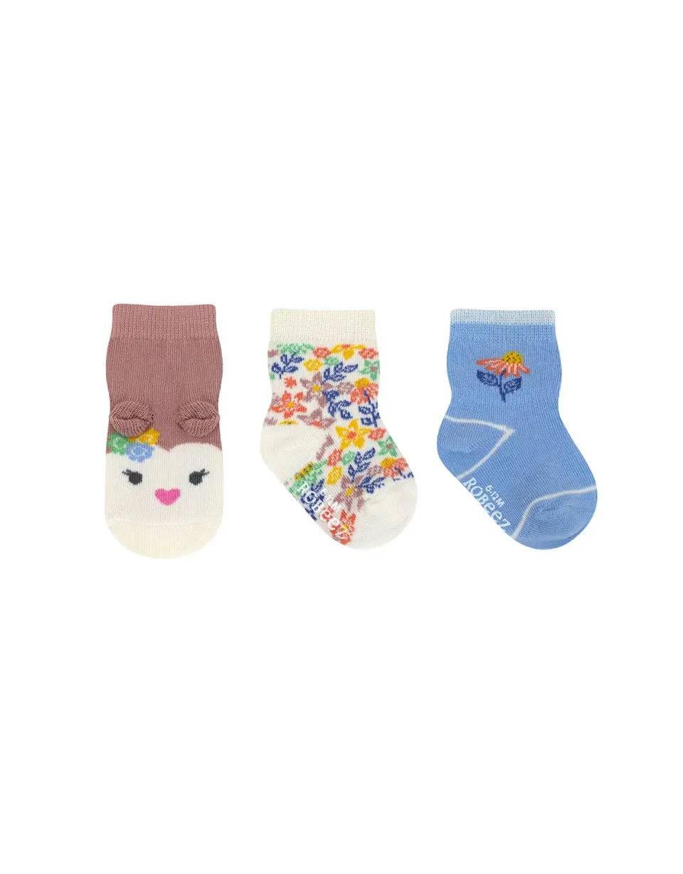 Robeez Flower Owl chaussettes bébé lot de 3 bleu clair