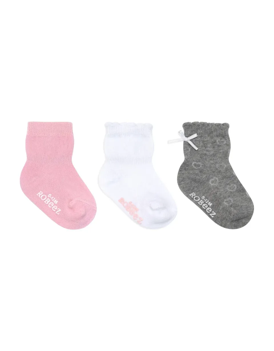 Robeez Girly Girl Basics chaussettes bébé 3 paires rose uni