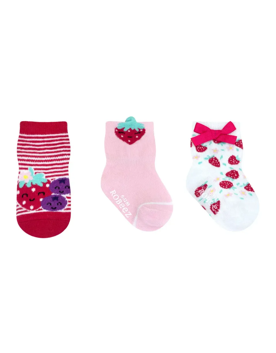 Robeez Berry Sweet Girl chaussettes bébé lot 3 rose antidérapantes