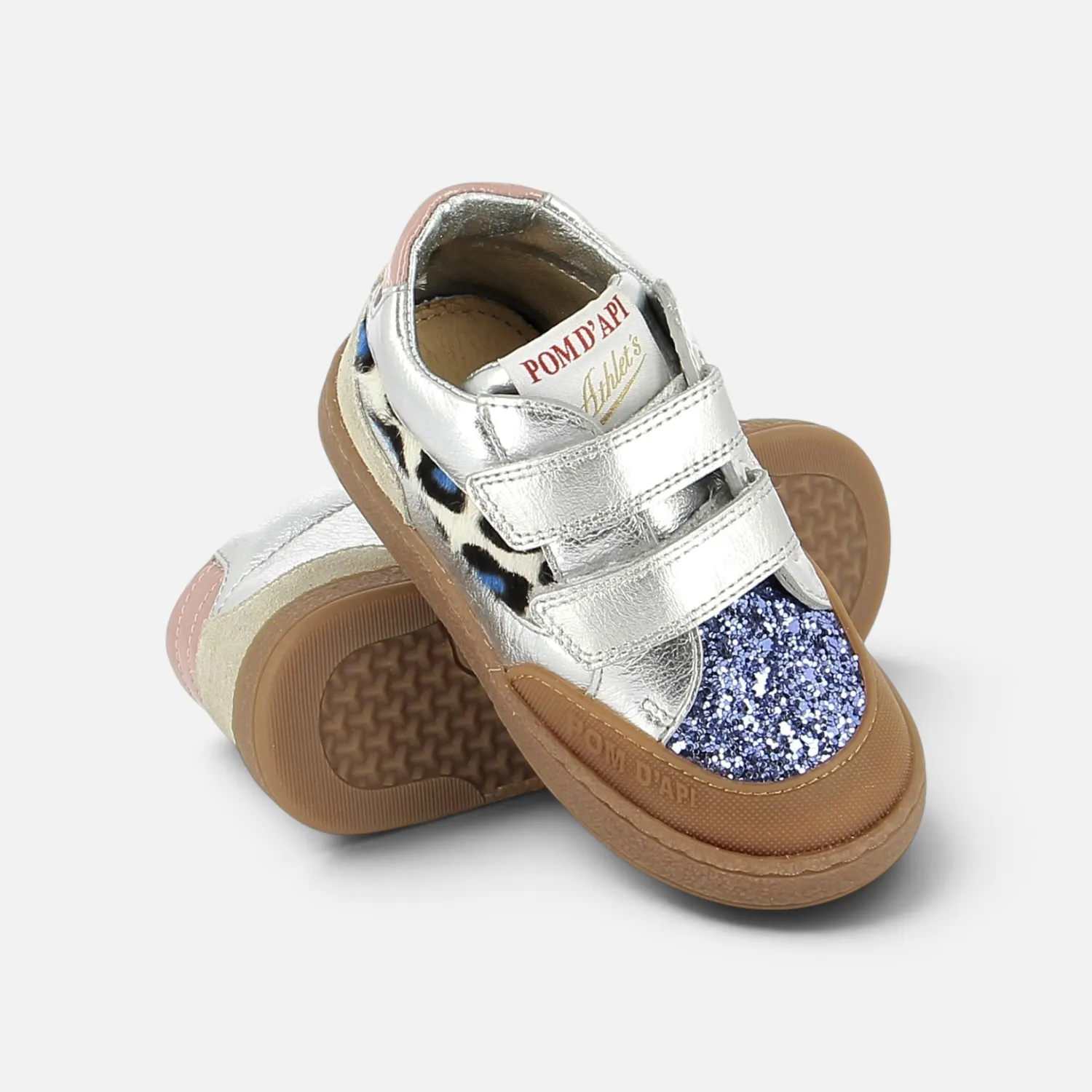 10is MOUSSE BACKY baskets argenté cuir velcro