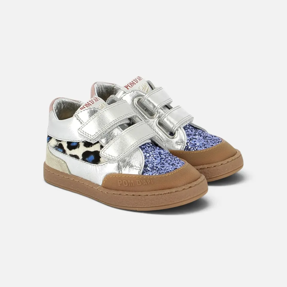10is MOUSSE BACKY baskets argenté cuir velcro