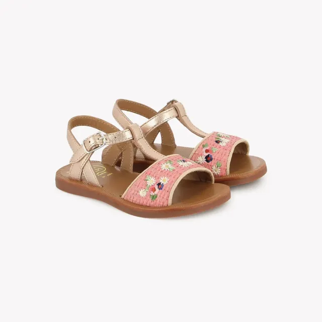 10is Plagette Raphia Brod sandales cuir fille