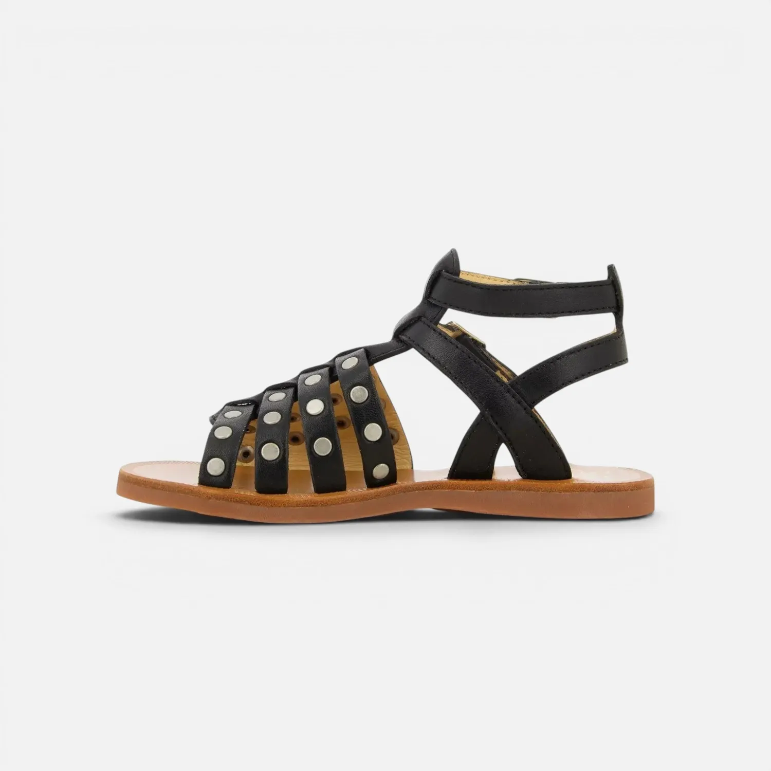 10is Plagette Stud sandale cuir noir boucle