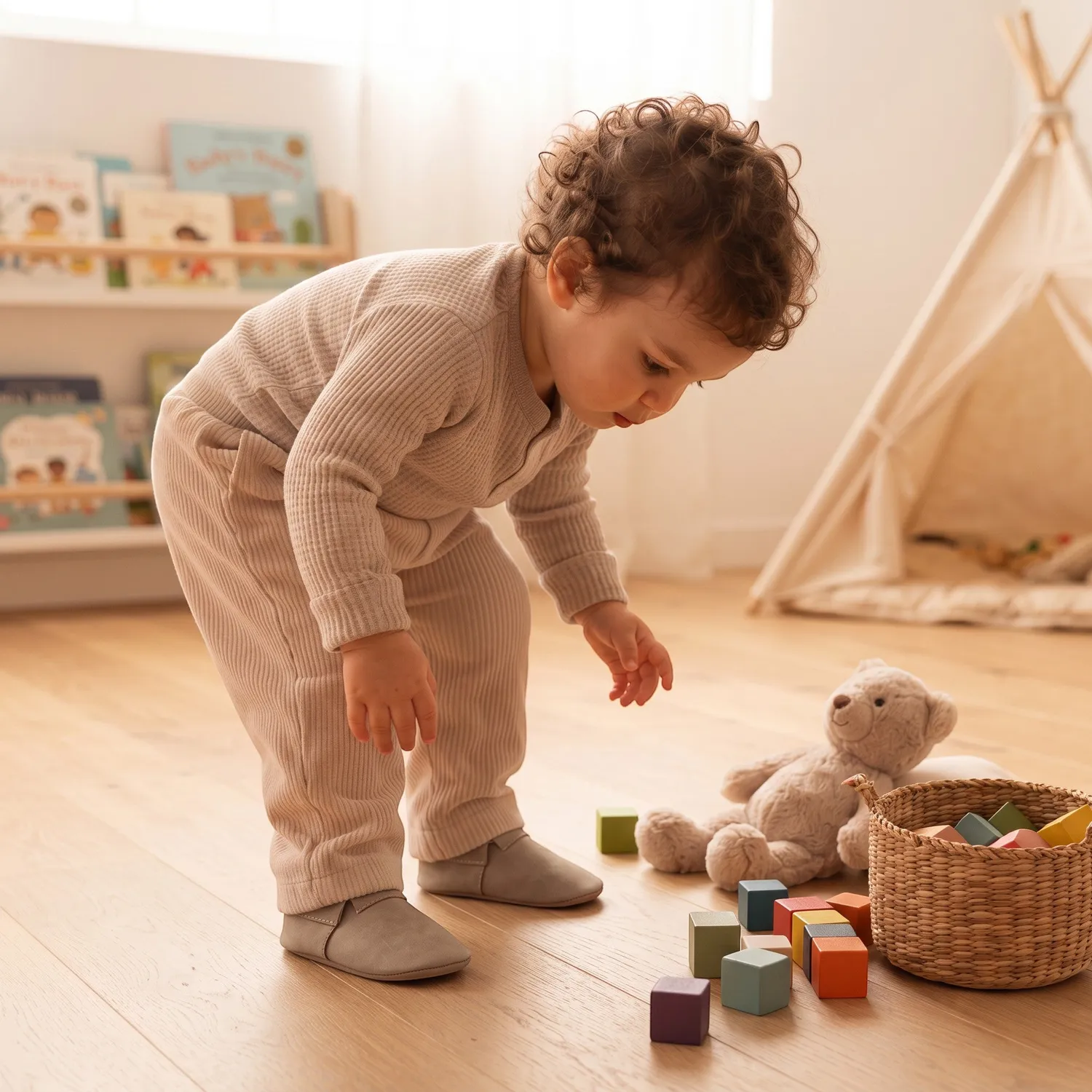 BabyMocs Casual Mocs chaussons bébé greige souples
