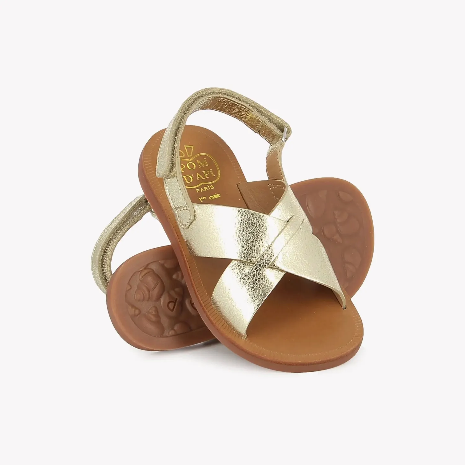 Pom d'Api Plagette Cross sandale cuir platine